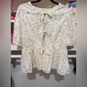 SHEIN Cream Blouse with Pink Floral Design
